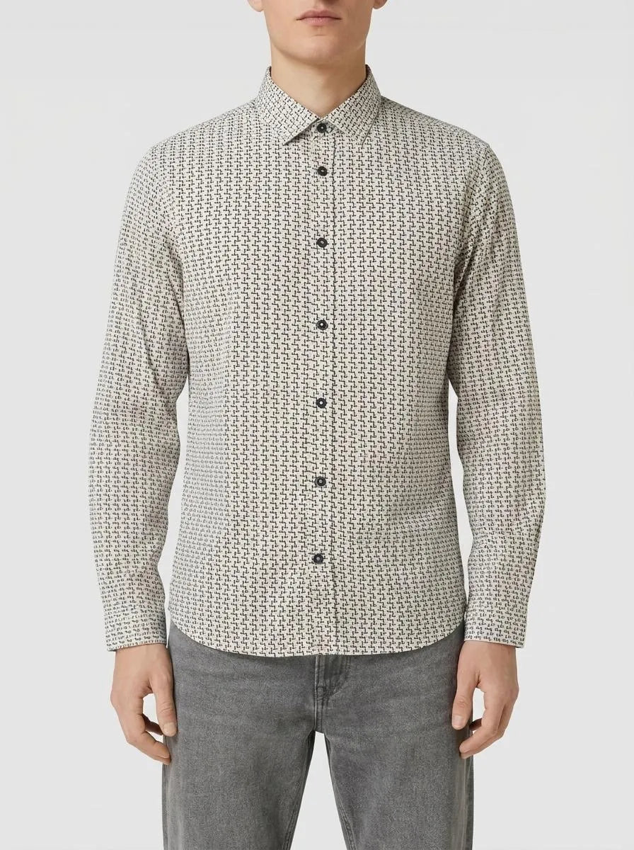 Tom Tailor Off White Colorful Design Men Shirt with an All-Over Print SKU: 1034890_31175 Image 00