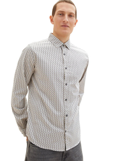 Tom Tailor Off White Colorful Design Men Shirt with an All-Over Print SKU: 1034890_31175 Image 01
