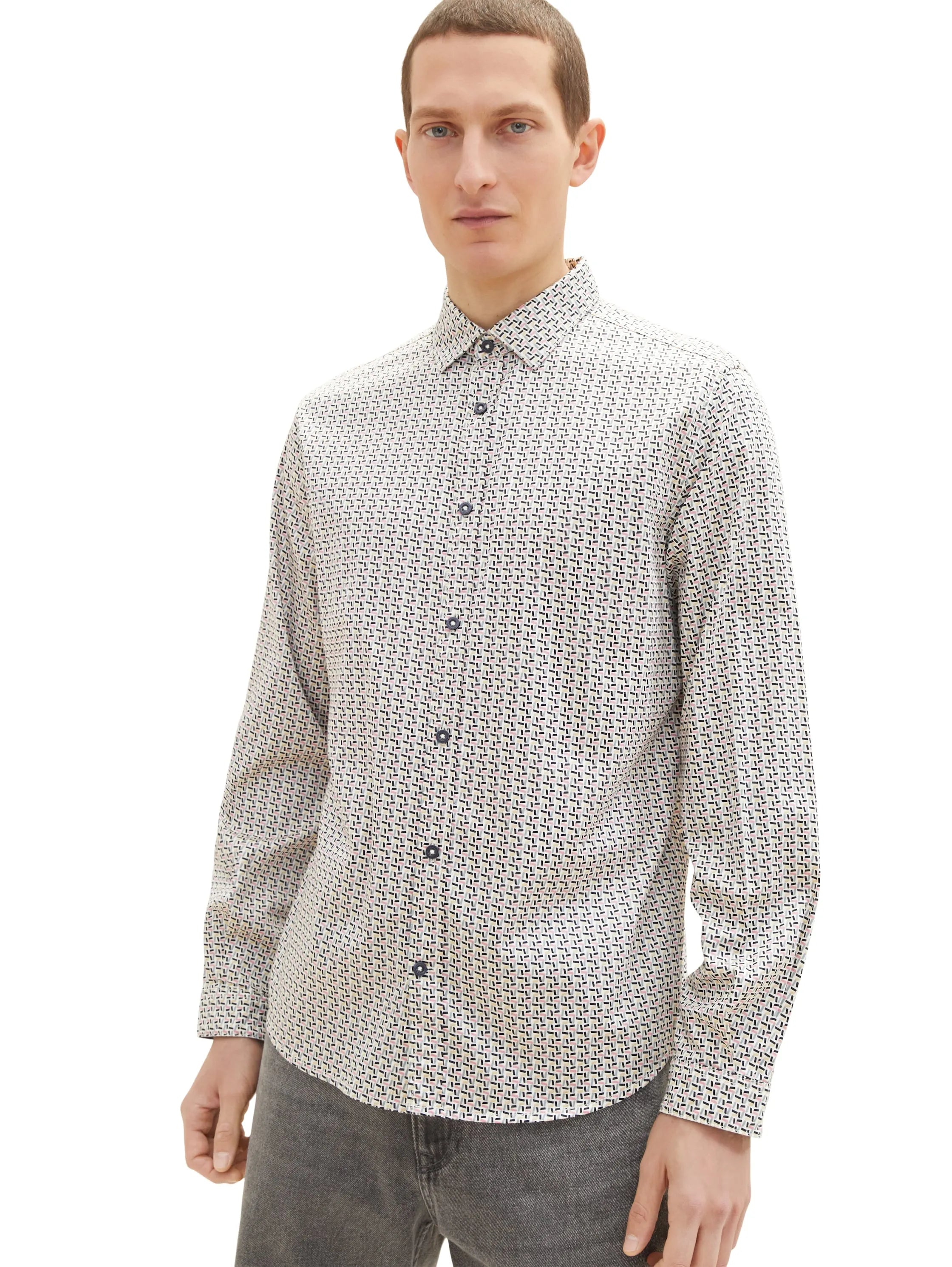 Tom Tailor Off White Colorful Design Men Shirt with an All-Over Print SKU: 1034890_31175 Image 04