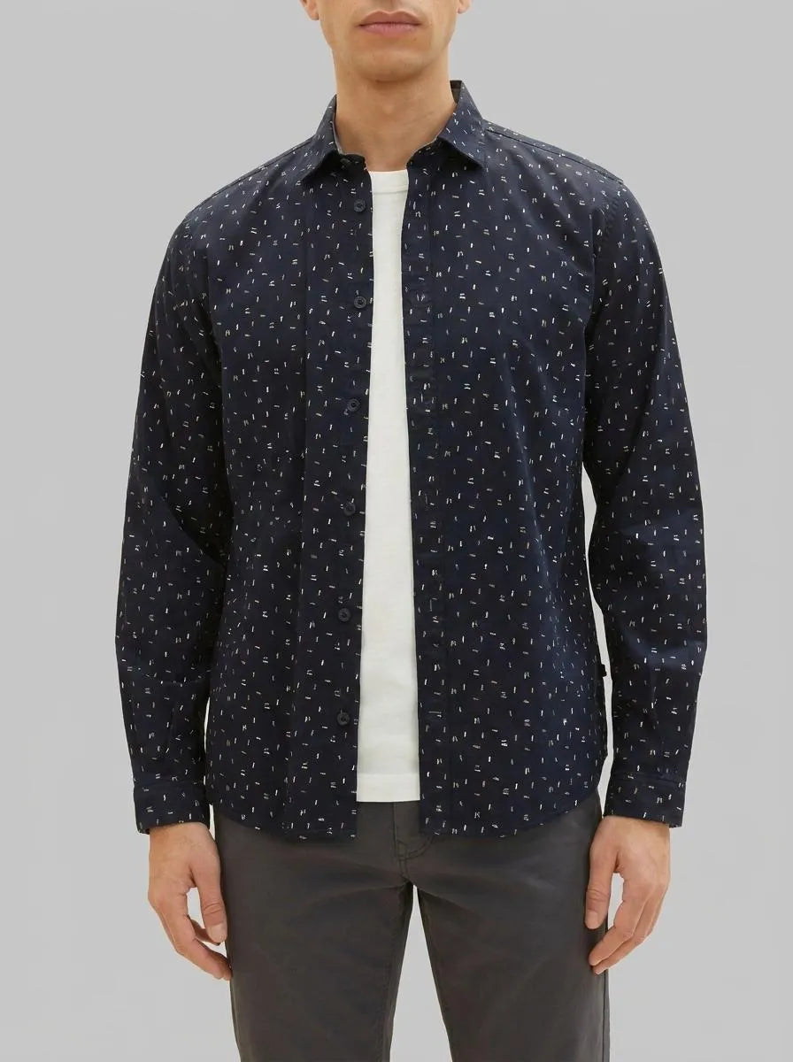 Tom Tailor Navy Geometric Design Men Shirt with an All-Over Print SKU: 1034890_31314 Image 00