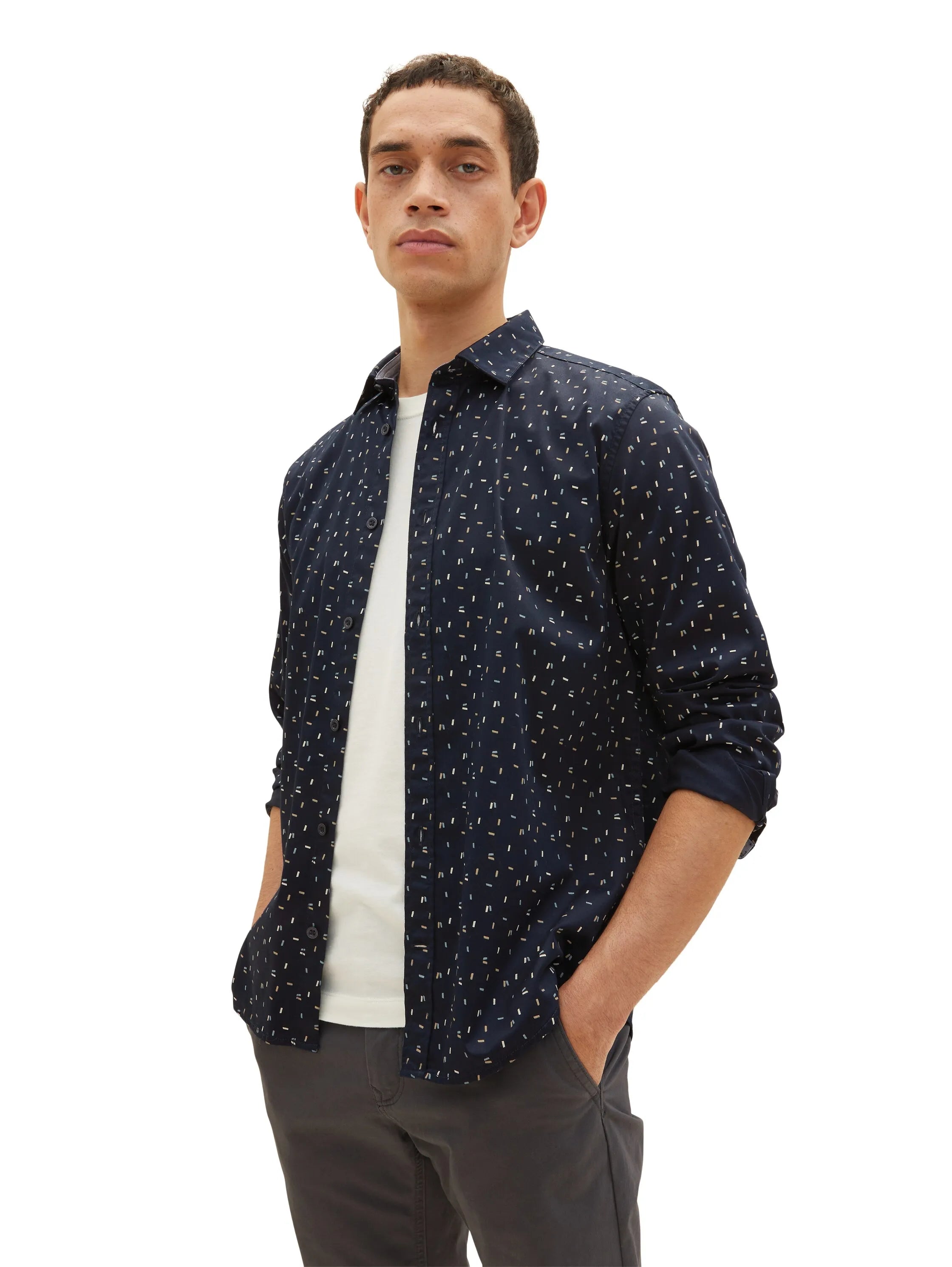 Tom Tailor Navy Geometric Design Men Shirt with an All-Over Print SKU: 1034890_31314 Image 01