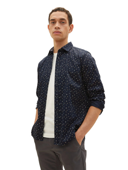 Tom Tailor Navy Geometric Design Men Shirt with an All-Over Print SKU: 1034890_31314 Image 01