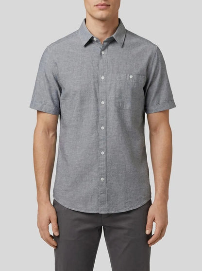 Tom Tailor Navy Chambray Men Stretch Oxford Shirt SKU: 1034892_28941 Image 00