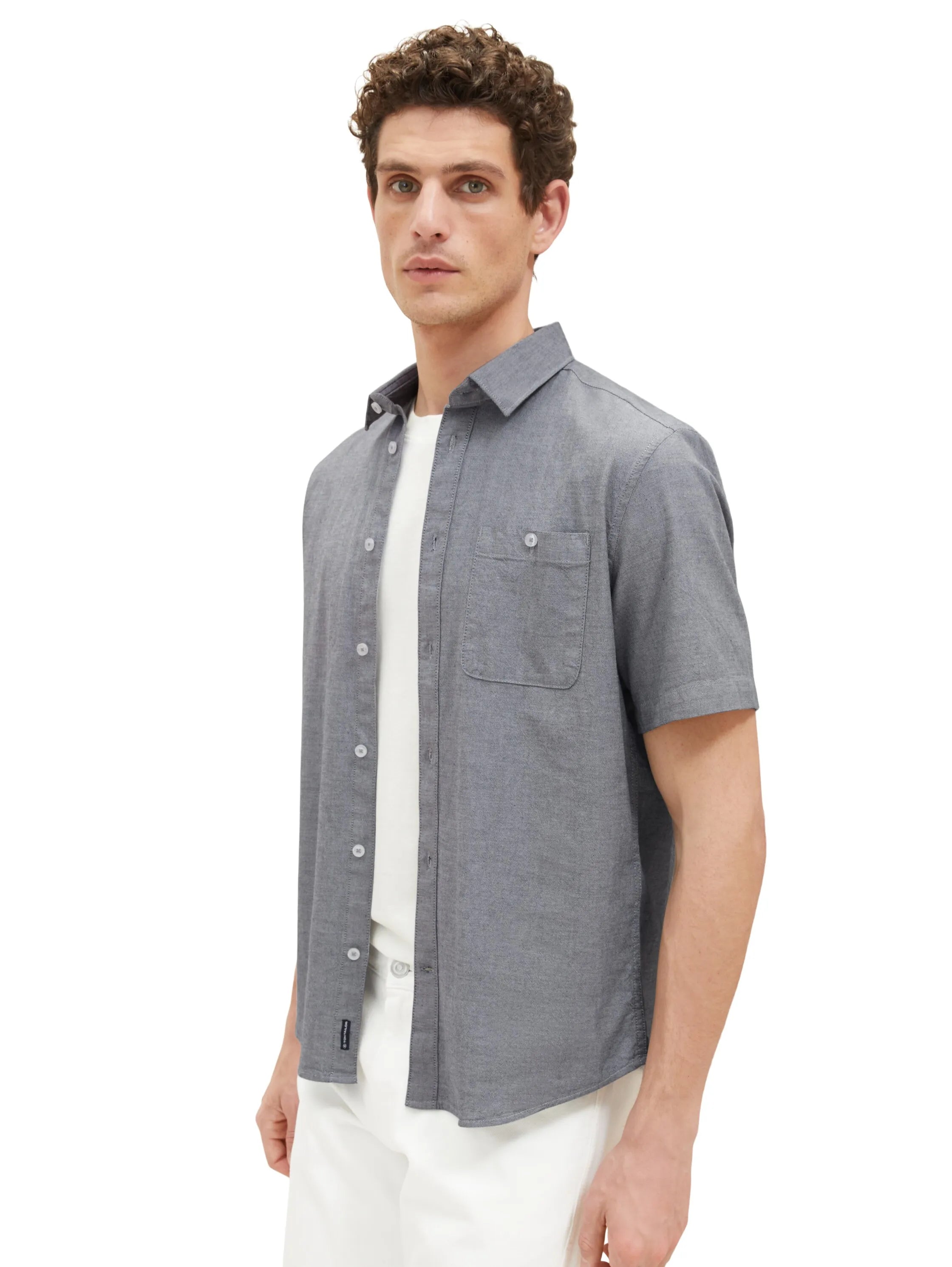 Tom Tailor Navy Chambray Men Stretch Oxford Shirt SKU: 1034892_28941 Image 02