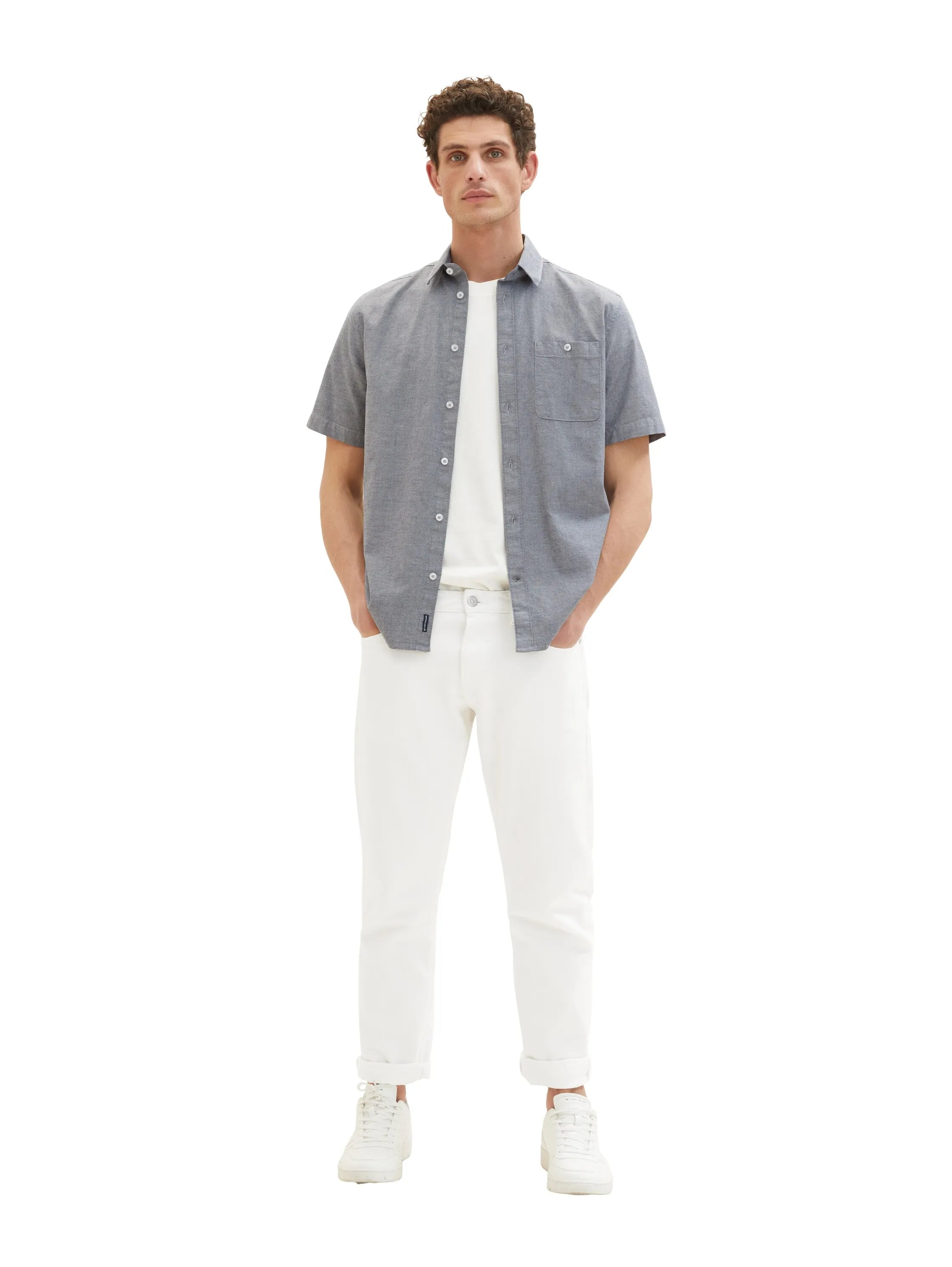 Tom Tailor Navy Chambray Men Stretch Oxford Shirt SKU: 1034892_28941 Image 03