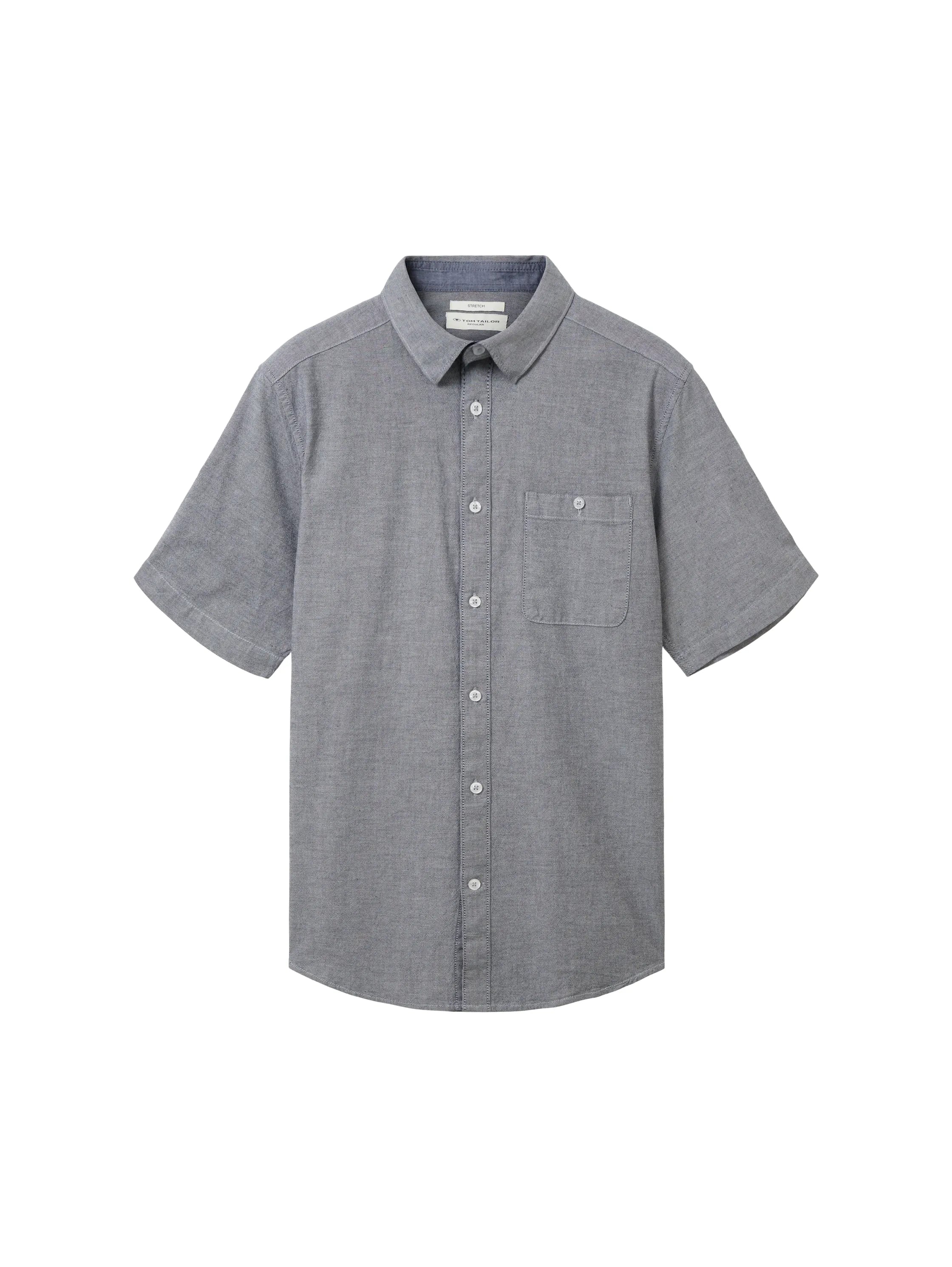 Tom Tailor Navy Chambray Men Stretch Oxford Shirt SKU: 1034892_28941 Image 07
