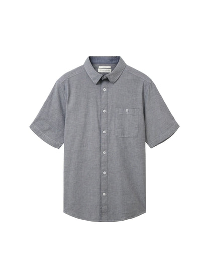 Tom Tailor Navy Chambray Men Stretch Oxford Shirt SKU: 1034892_28941 Image 07