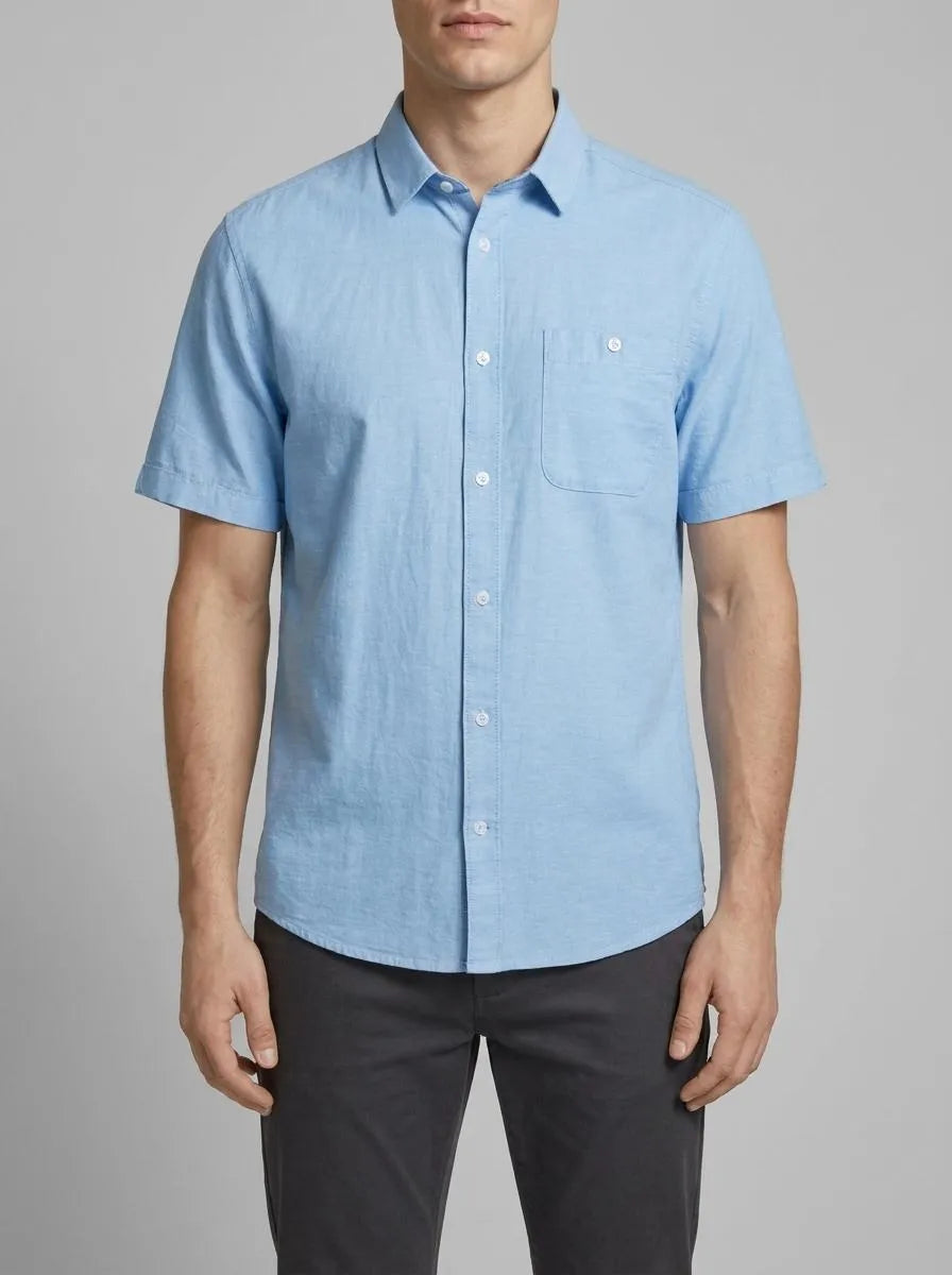 Tom Tailor Blue Chambray Men Stretch Oxford Shirt SKU: 1034892_31797 Image 00