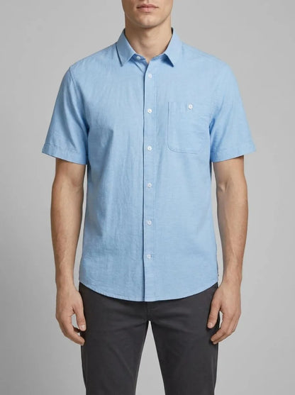 Tom Tailor Blue Chambray Men Stretch Oxford Shirt SKU: 1034892_31797 Image 00