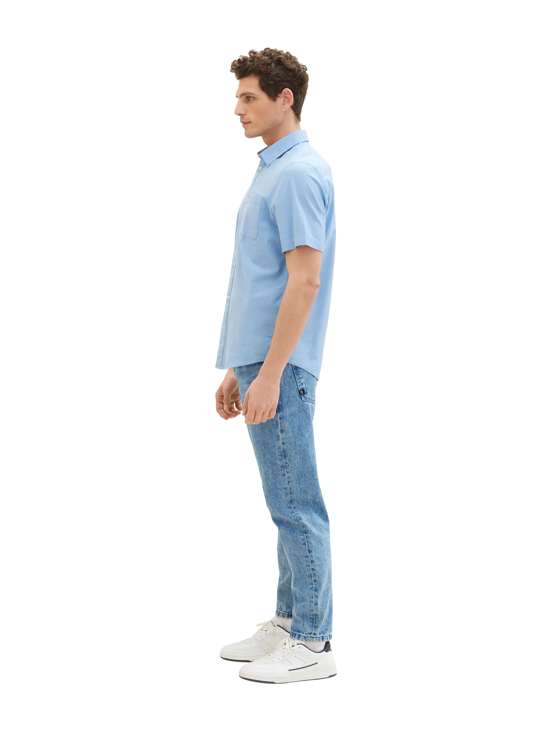 Tom Tailor Blue Chambray Men Stretch Oxford Shirt SKU: 1034892_31797 Image 02