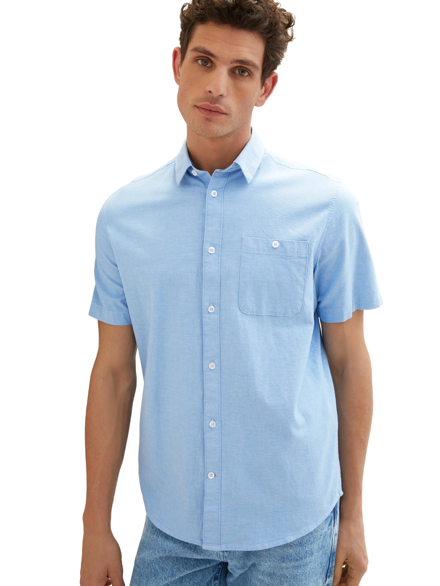 Tom Tailor Blue Chambray Men Stretch Oxford Shirt SKU: 1034892_31797 Image 05