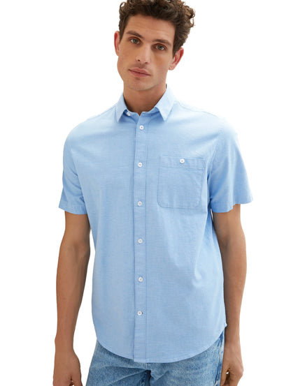 Tom Tailor Blue Chambray Men Stretch Oxford Shirt SKU: 1034892_31797 Image 05