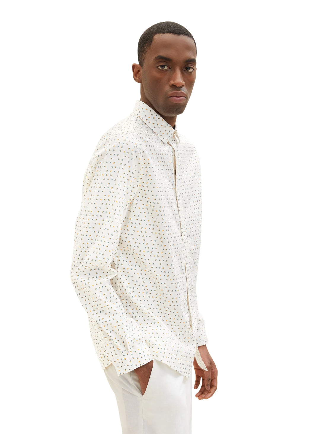 Tom Tailor Off White Geometric Design Men Patterned Shirt SKU: 1034897_31276 Image 01