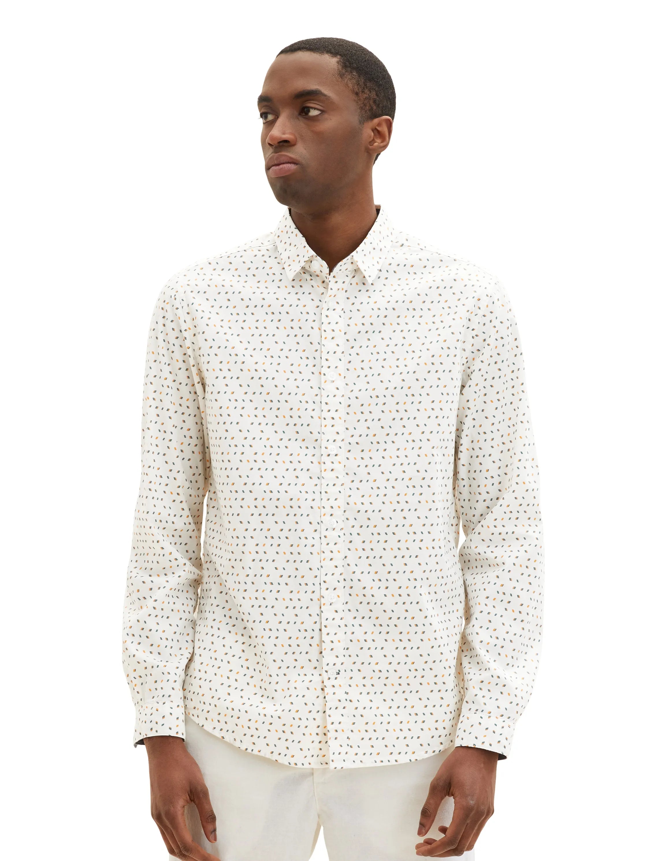 Tom Tailor Off White Geometric Design Men Patterned Shirt SKU: 1034897_31276 Image 04