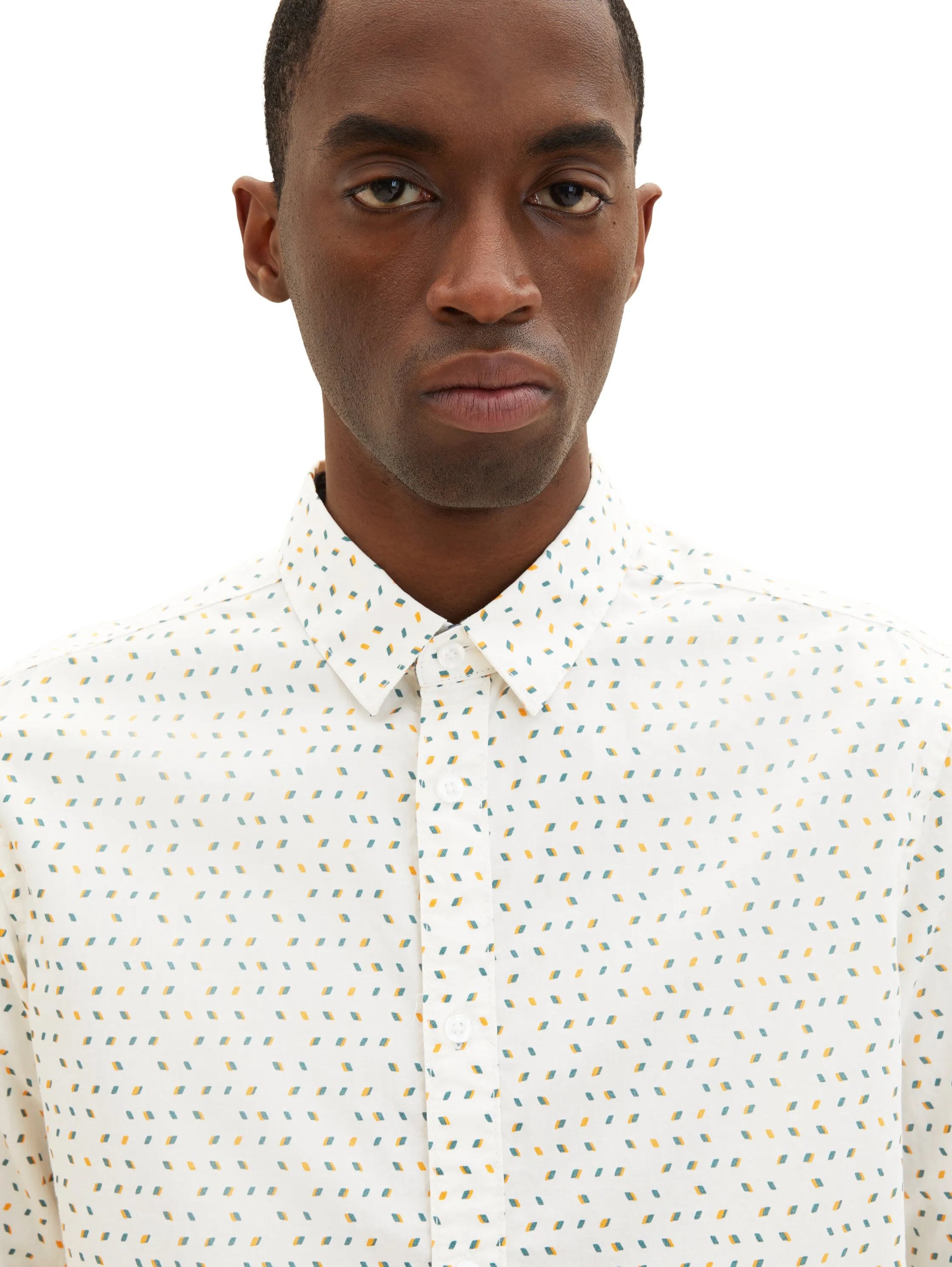 Tom Tailor Off White Geometric Design Men Patterned Shirt SKU: 1034897_31276 Image 05