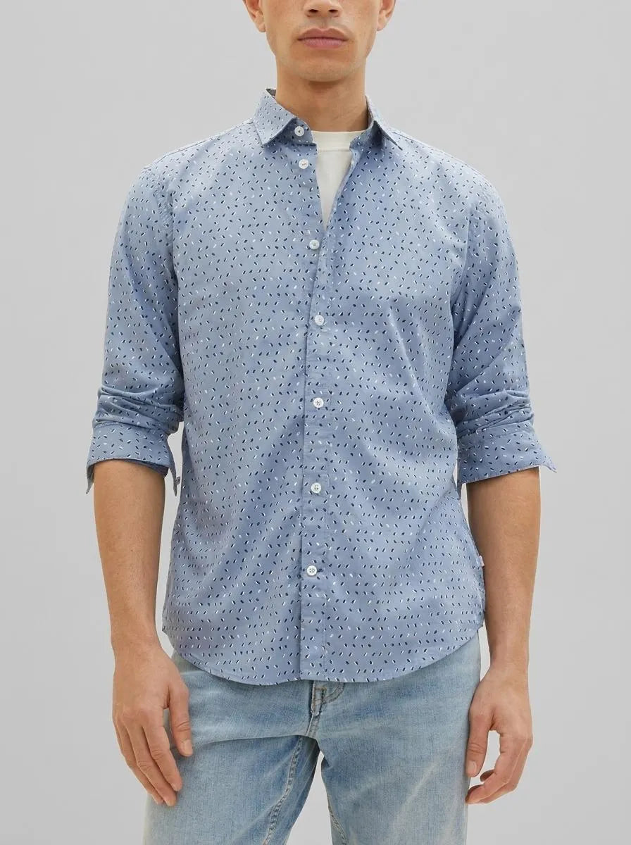 Tom Tailor Greyish Blue Geometric Design Men Patterned Shirt SKU: 1034897_31277 Image 00