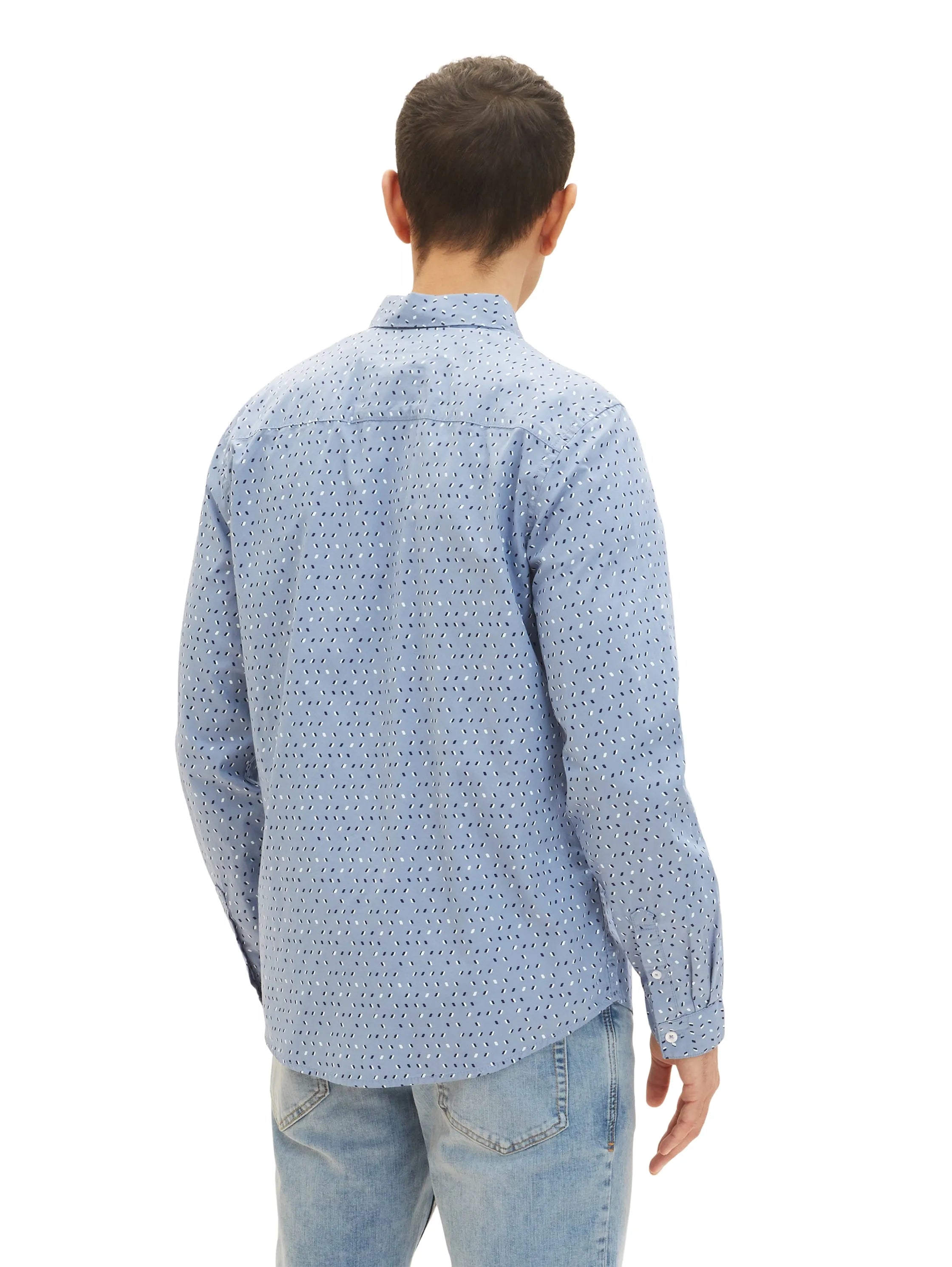 Tom Tailor Greyish Blue Geometric Design Men Patterned Shirt SKU: 1034897_31277 Image 03