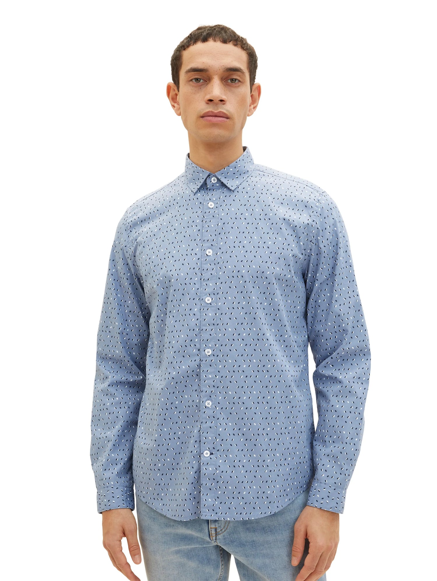 Tom Tailor Greyish Blue Geometric Design Men Patterned Shirt SKU: 1034897_31277 Image 05