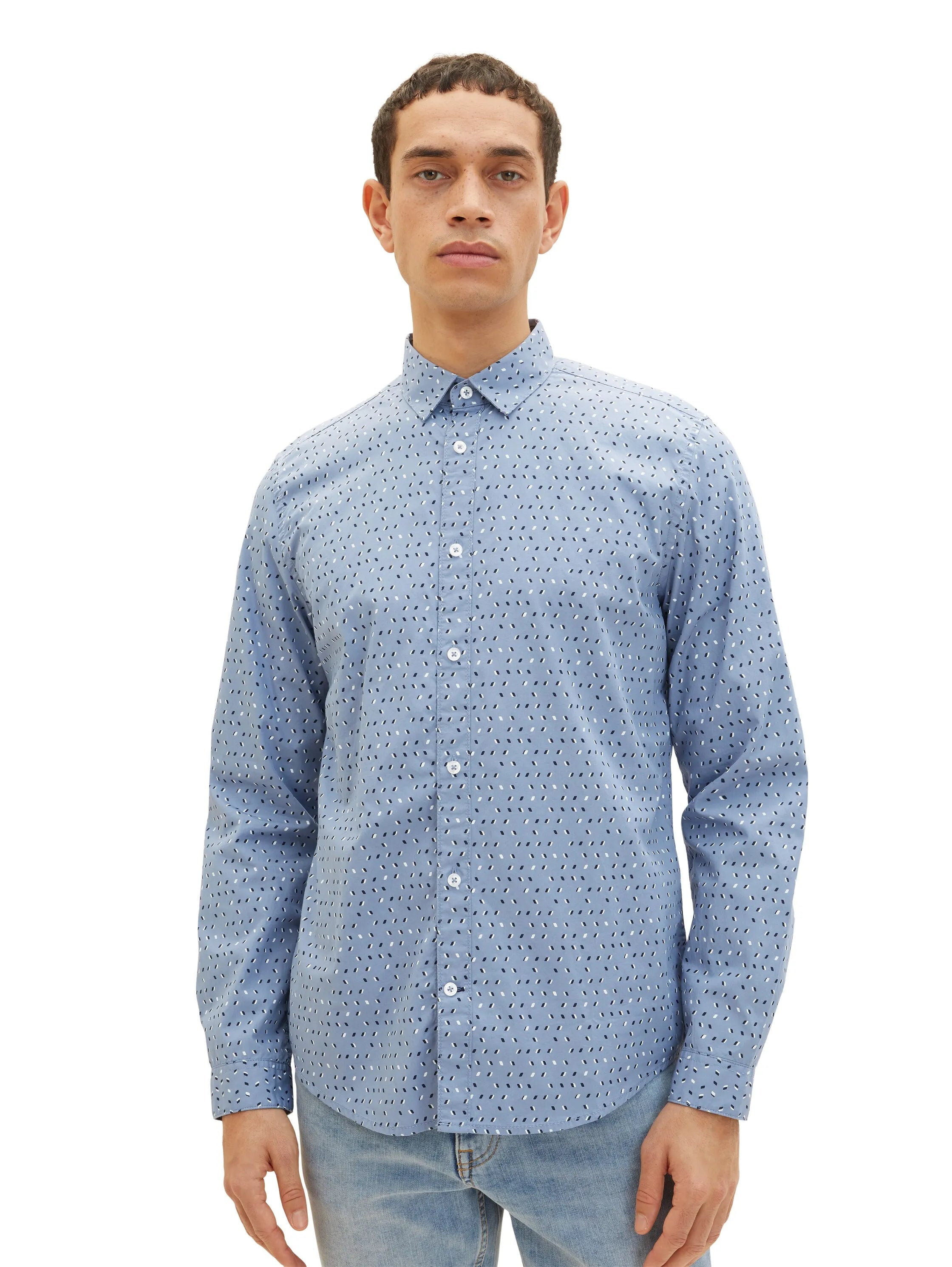 Tom Tailor Greyish Blue Geometric Design Men Patterned Shirt SKU: 1034897_31277 Image 05