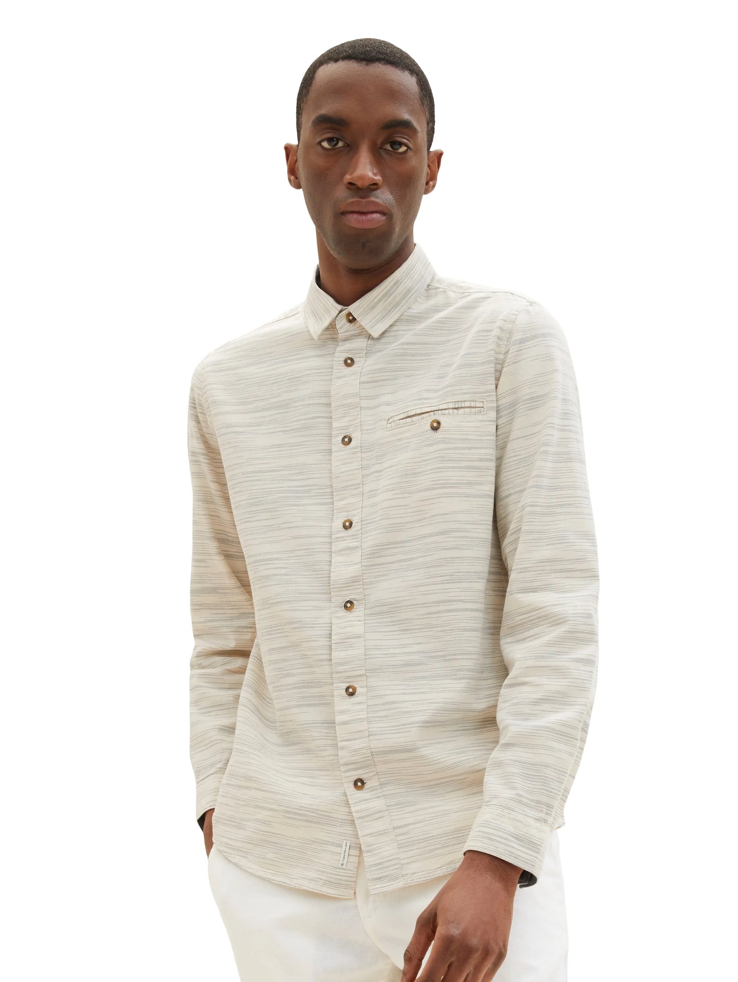 Tom Tailor Off White Navy Structure Men Shirt in a Melange Look SKU: 1034899_31226 Image 01