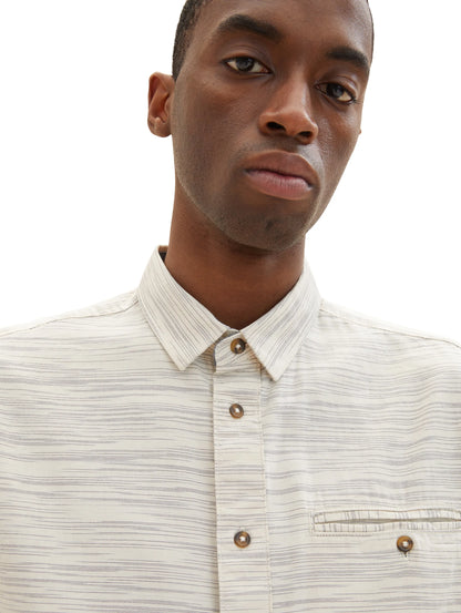 Tom Tailor Off White Navy Structure Men Shirt in a Melange Look SKU: 1034899_31226 Image 04