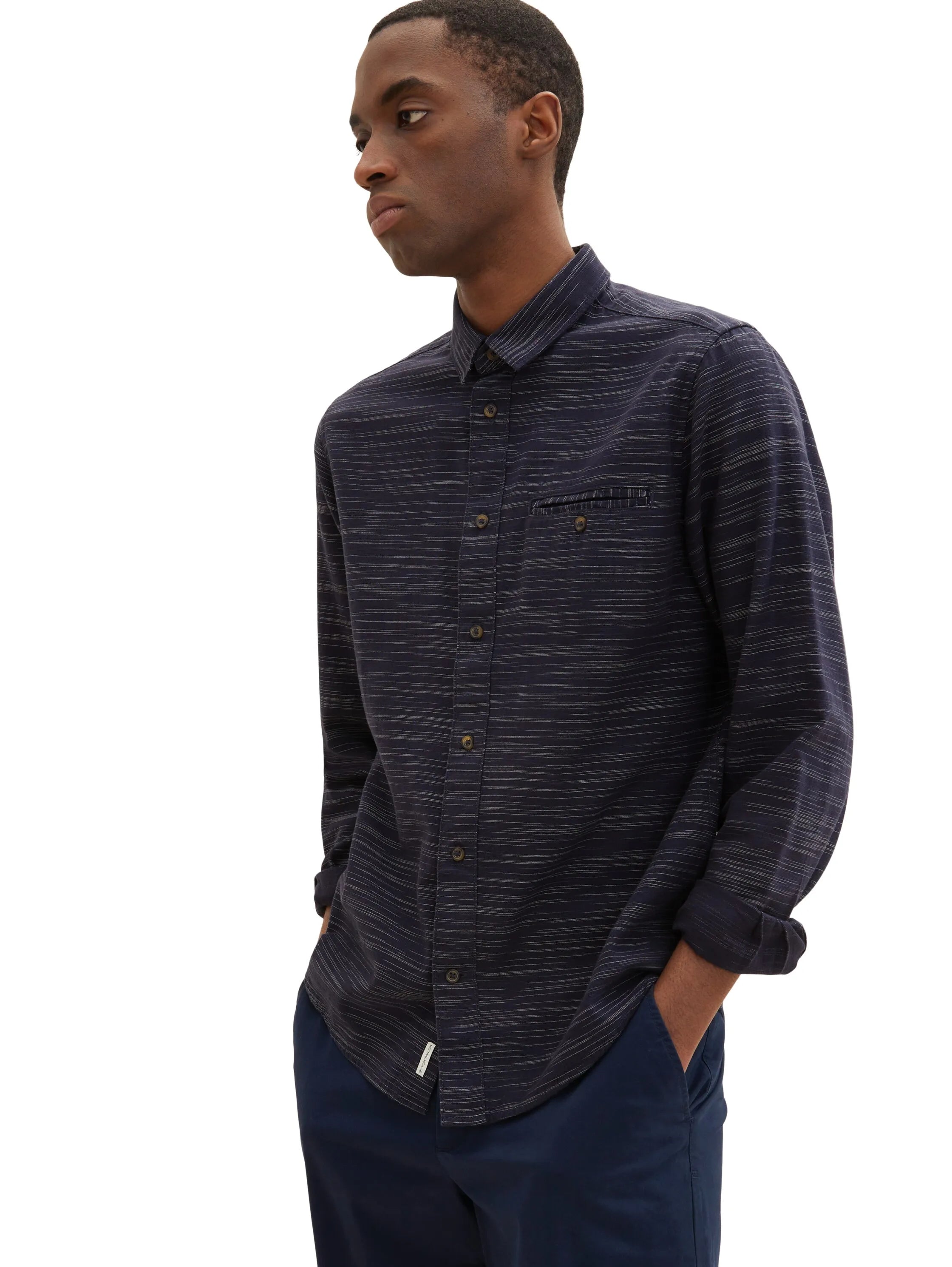 Tom Tailor Navy Off White Structure Men Shirt in a Melange Look SKU: 1034899_31227 Image 01