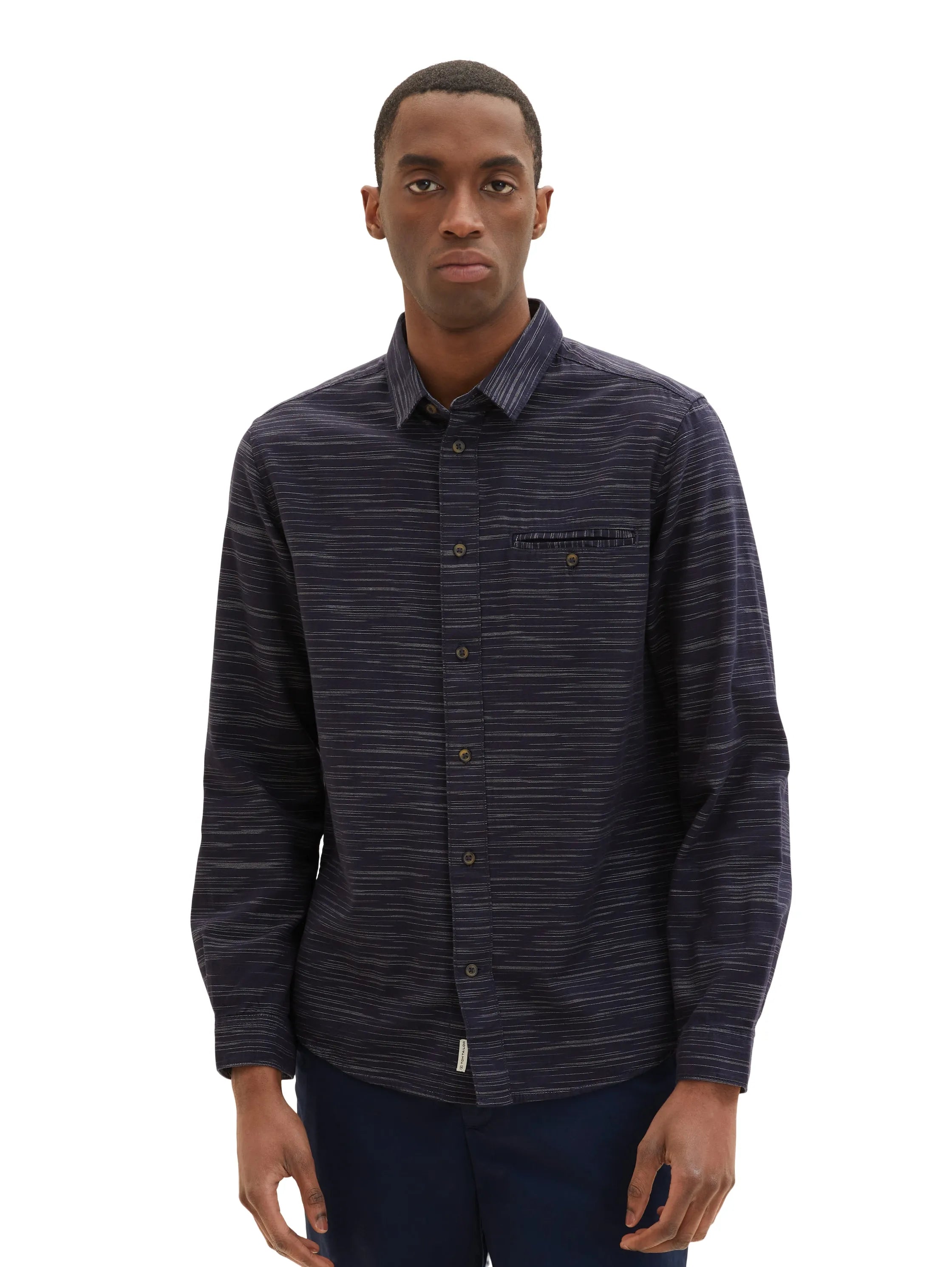 Tom Tailor Navy Off White Structure Men Shirt in a Melange Look SKU: 1034899_31227 Image 04