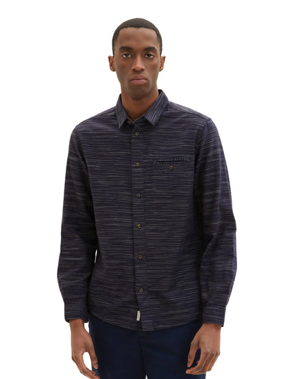 Tom Tailor Navy Off White Structure Men Shirt in a Melange Look SKU: 1034899_31227 Image 04