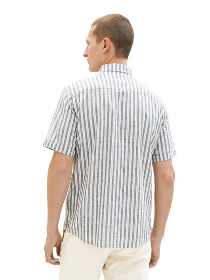 Tom Tailor Navy Bluish Green Stripe Men Regular Fit Short-Sleeved Dress Shirt SKU: 1034902_31242 Image 03