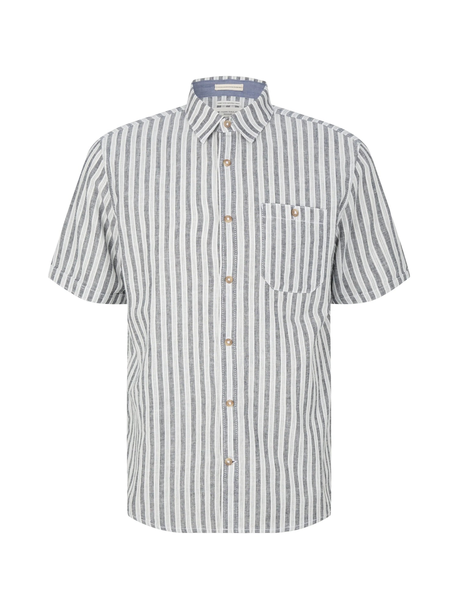 Tom Tailor Navy Bluish Green Stripe Men Regular Fit Short-Sleeved Dress Shirt SKU: 1034902_31242 Image 07