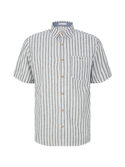 Tom Tailor Navy Bluish Green Stripe Men Regular Fit Short-Sleeved Dress Shirt SKU: 1034902_31242 Image 07