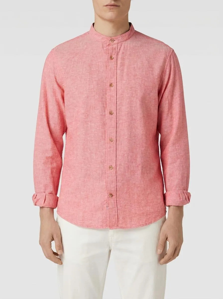 Tom Tailor Soft Berry Red Chambray Men Cotton Linen Shirt SKU: 1034903_31234 Image 00