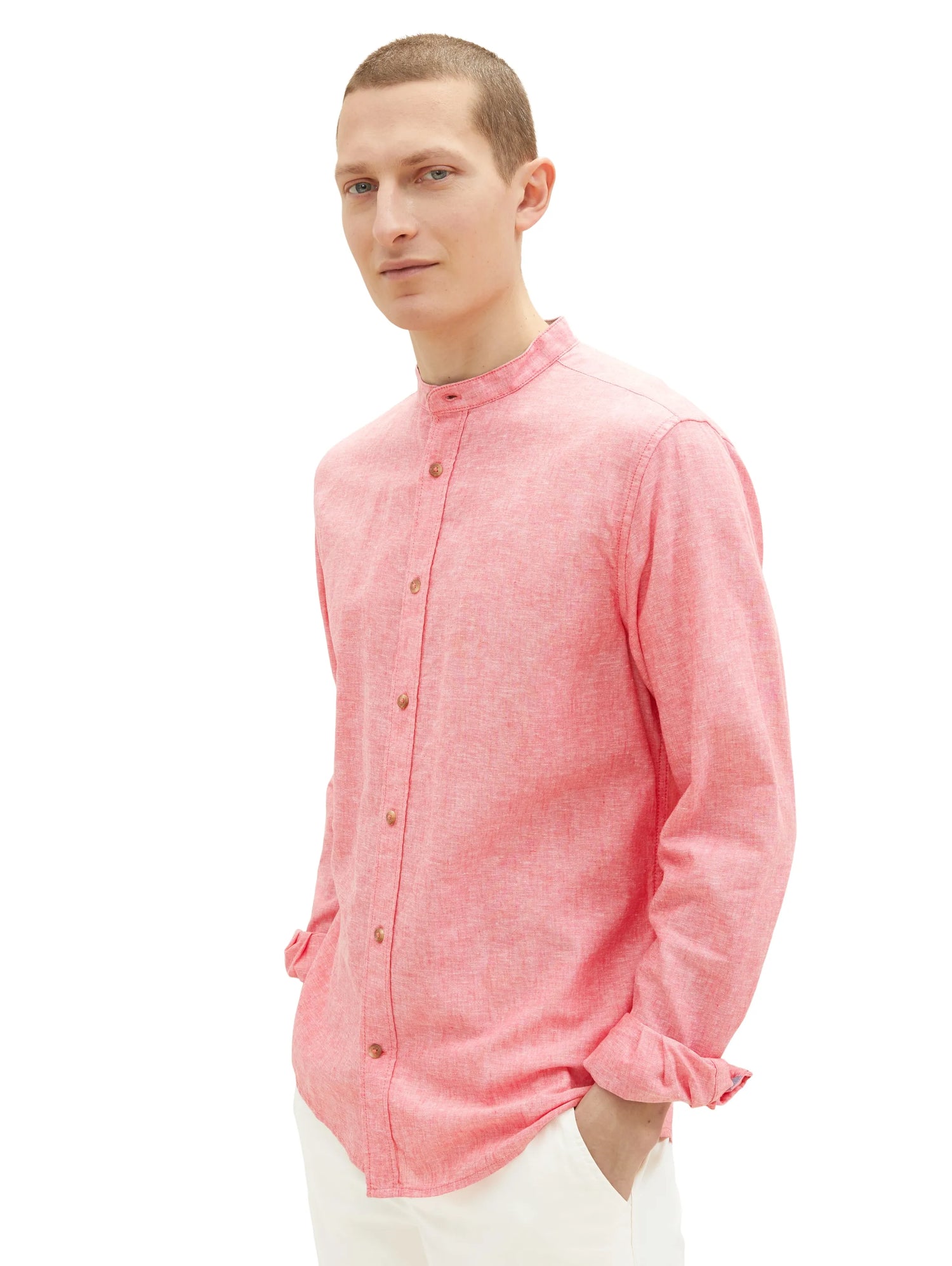 Tom Tailor Soft Berry Red Chambray Men Cotton Linen Shirt SKU: 1034903_31234 Image 01