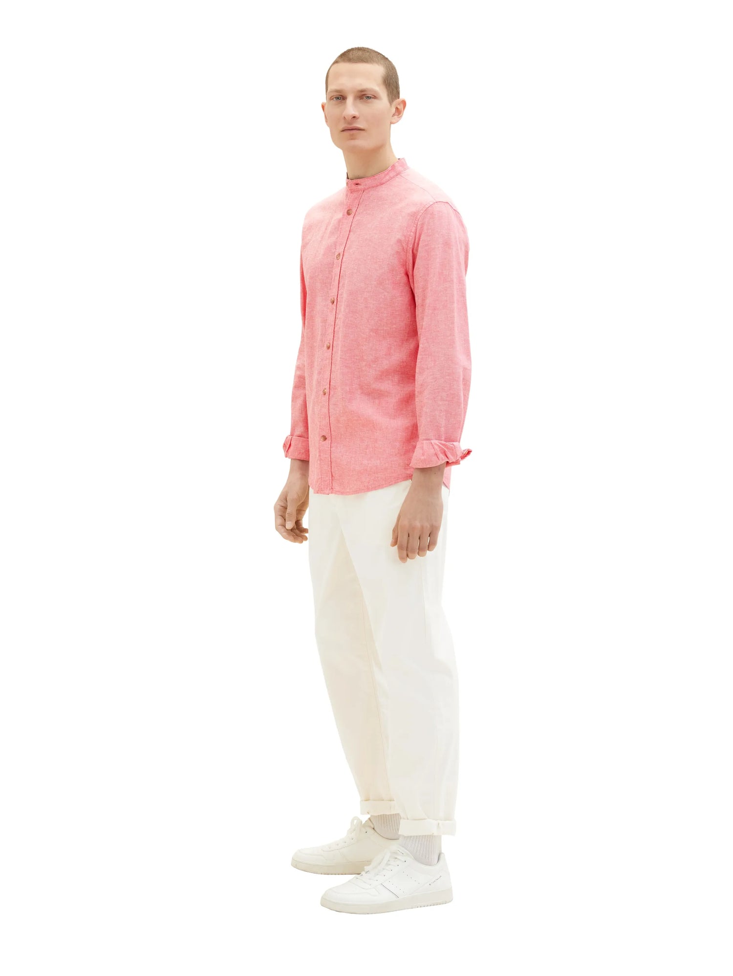 Tom Tailor Soft Berry Red Chambray Men Cotton Linen Shirt SKU: 1034903_31234 Image 02