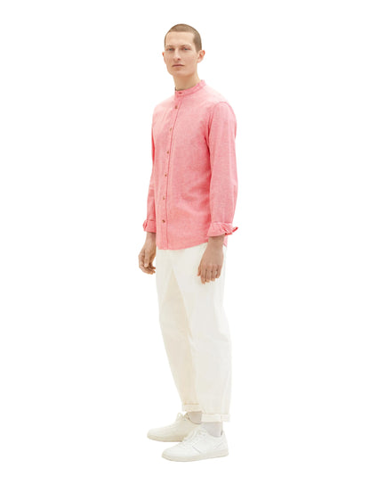 Tom Tailor Soft Berry Red Chambray Men Cotton Linen Shirt SKU: 1034903_31234 Image 02