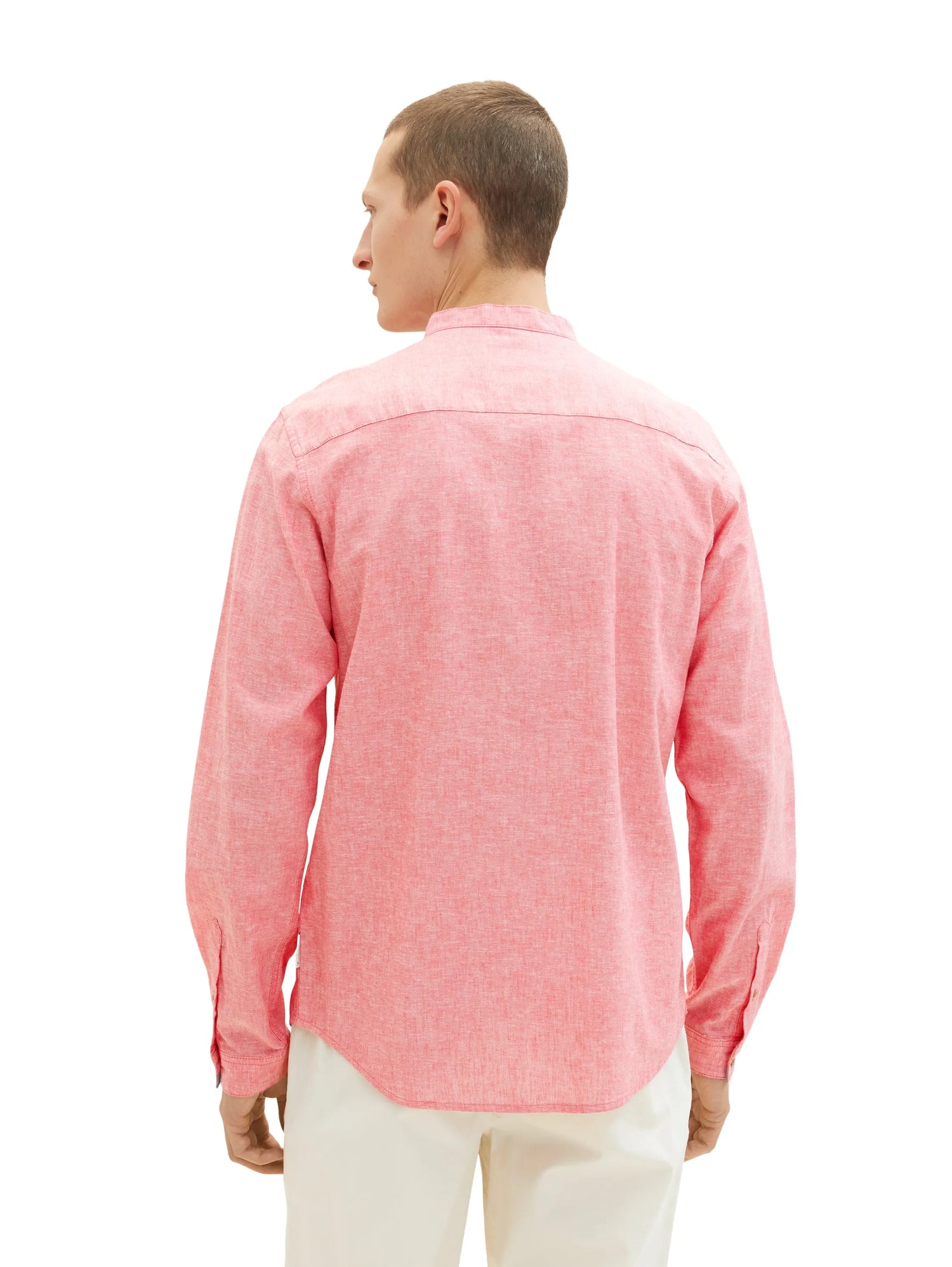 Tom Tailor Soft Berry Red Chambray Men Cotton Linen Shirt SKU: 1034903_31234 Image 03