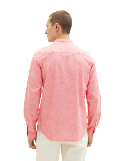 Tom Tailor Soft Berry Red Chambray Men Cotton Linen Shirt SKU: 1034903_31234 Image 03
