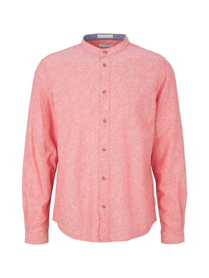 Tom Tailor Soft Berry Red Chambray Men Cotton Linen Shirt SKU: 1034903_31234 Image 07