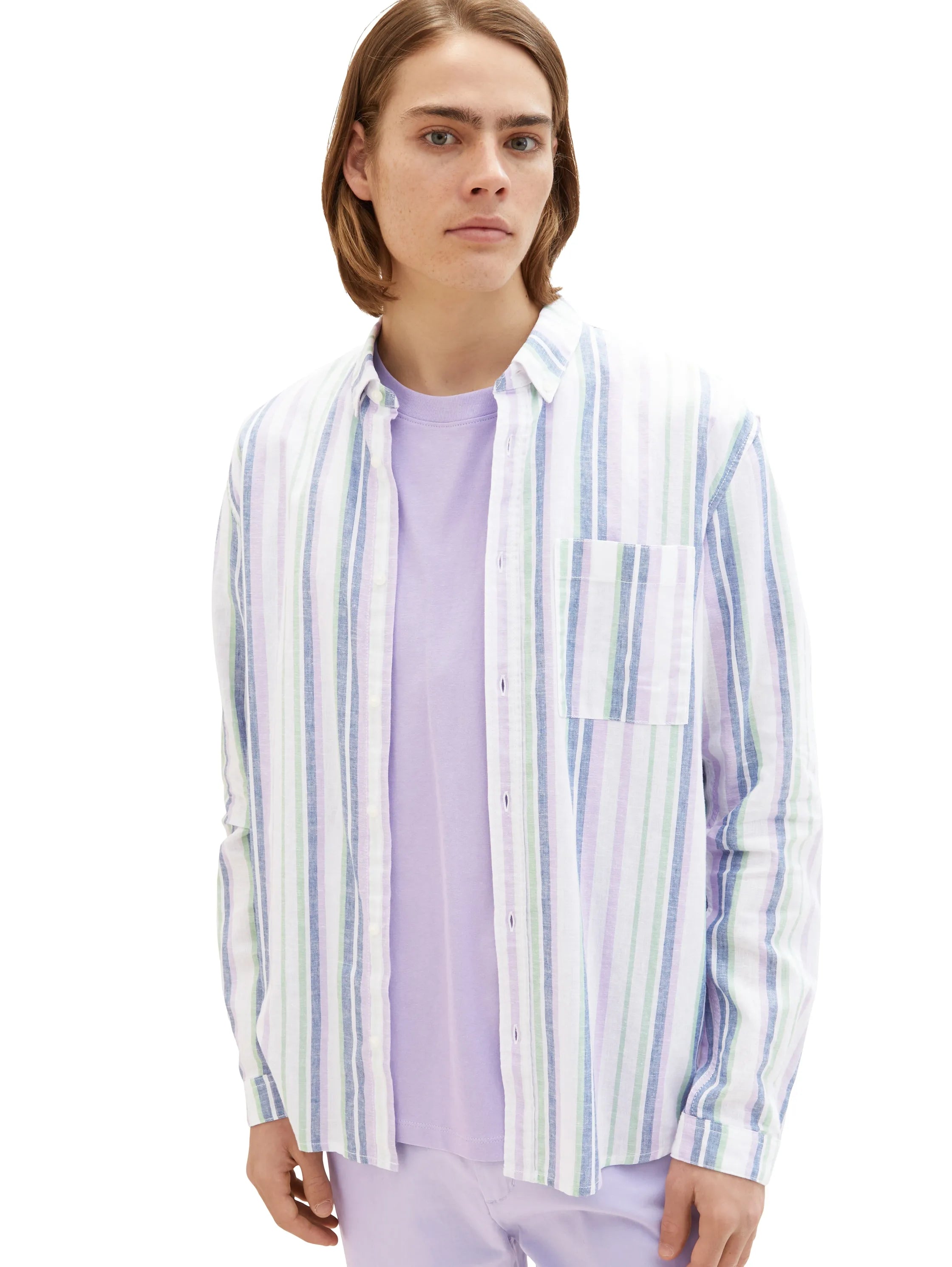 Denim Tom Tailor Multicolor Big Stripe Men Shirt with a Chest Pocket SKU: 1034922_31158 Image 01