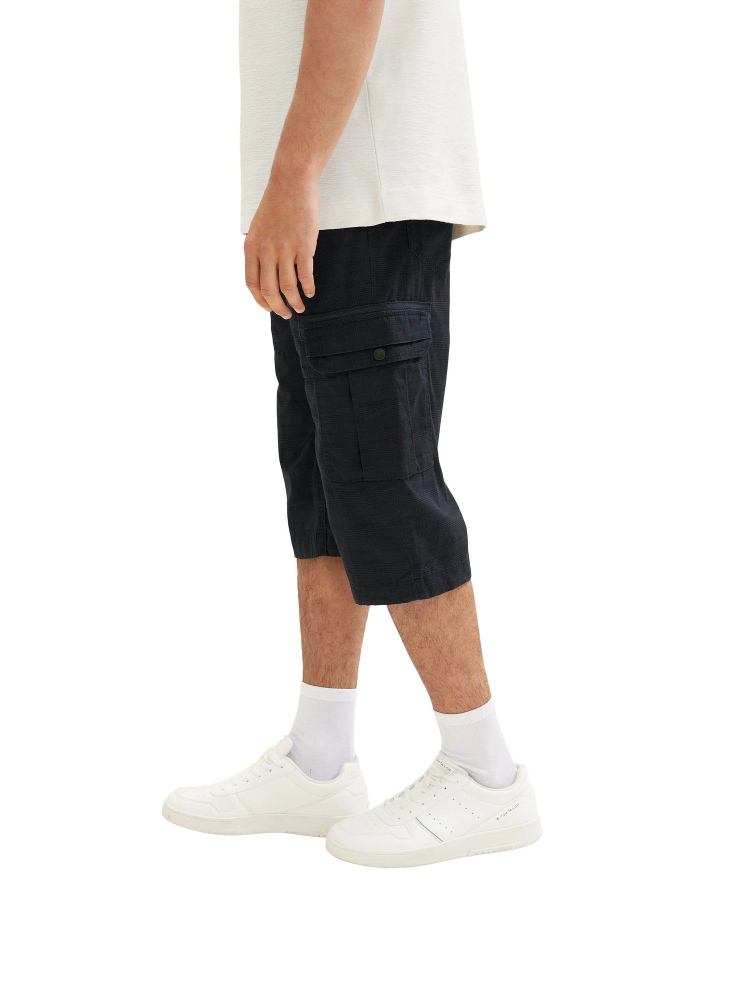 Tom Tailor Navy Check Men Patterned Cargo Shorts SKU: 1035042_31293 Image 02