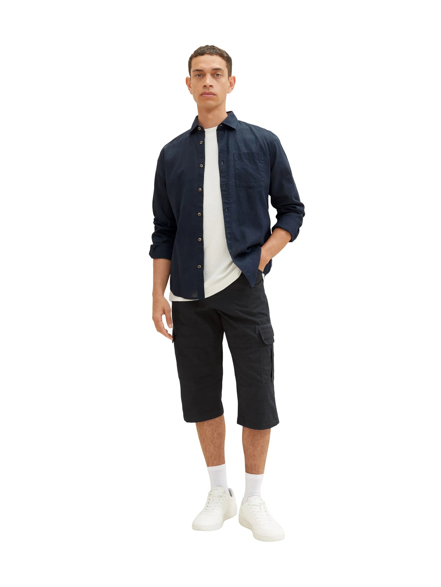 Tom Tailor Navy Check Men Patterned Cargo Shorts SKU: 1035042_31293 Image 03
