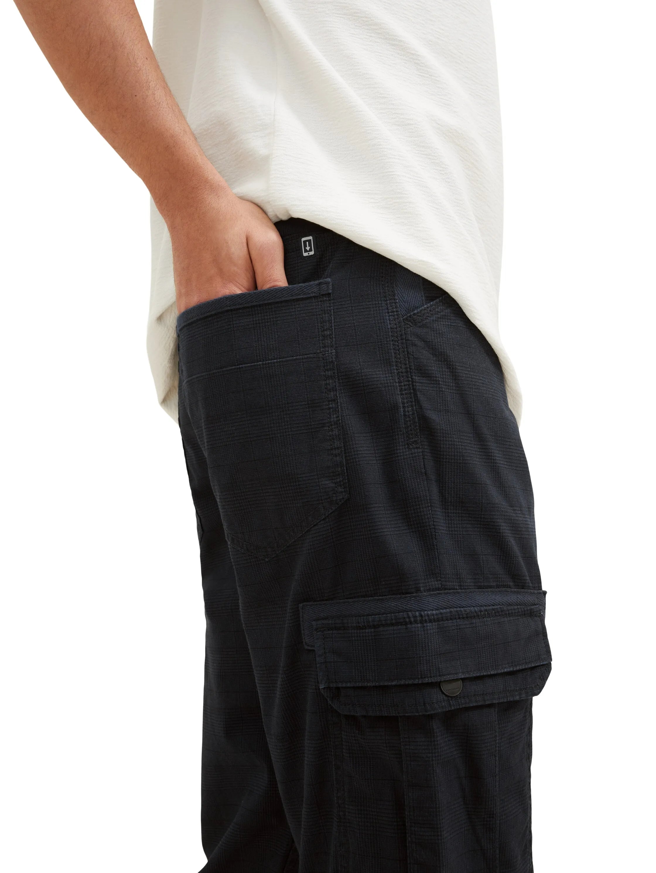 Tom Tailor Navy Check Men Patterned Cargo Shorts SKU: 1035042_31293 Image 05