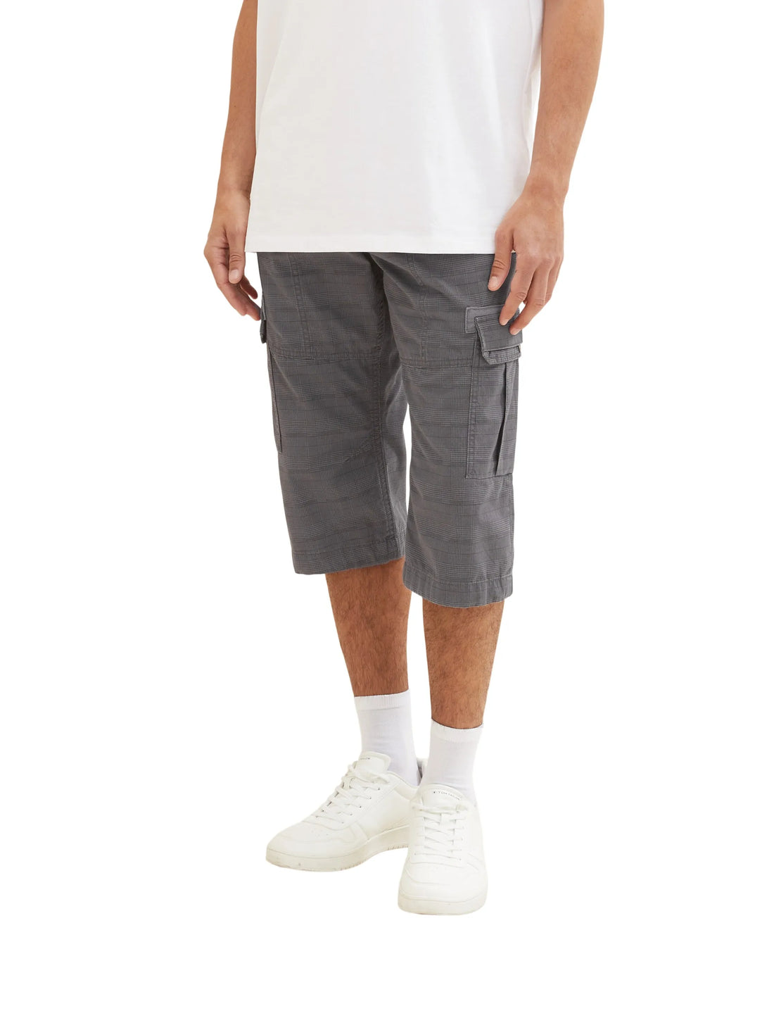 Tom Tailor Grey Anthra Check Men Patterned Cargo Shorts SKU: 1035042_31294 Image 01