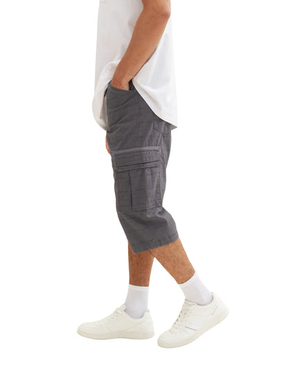 Tom Tailor Grey Anthra Check Men Patterned Cargo Shorts SKU: 1035042_31294 Image 02