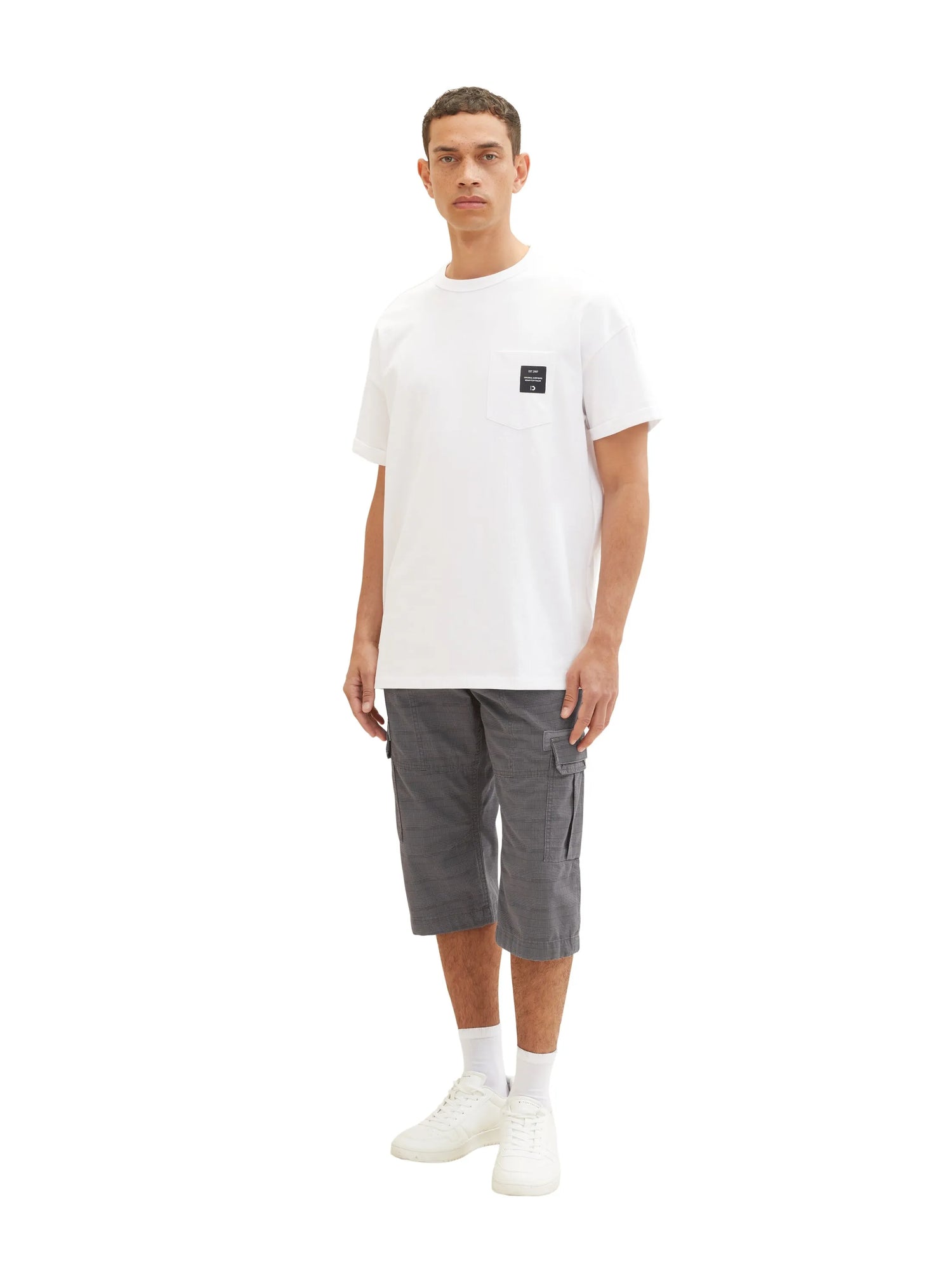 Tom Tailor Grey Anthra Check Men Patterned Cargo Shorts SKU: 1035042_31294 Image 05