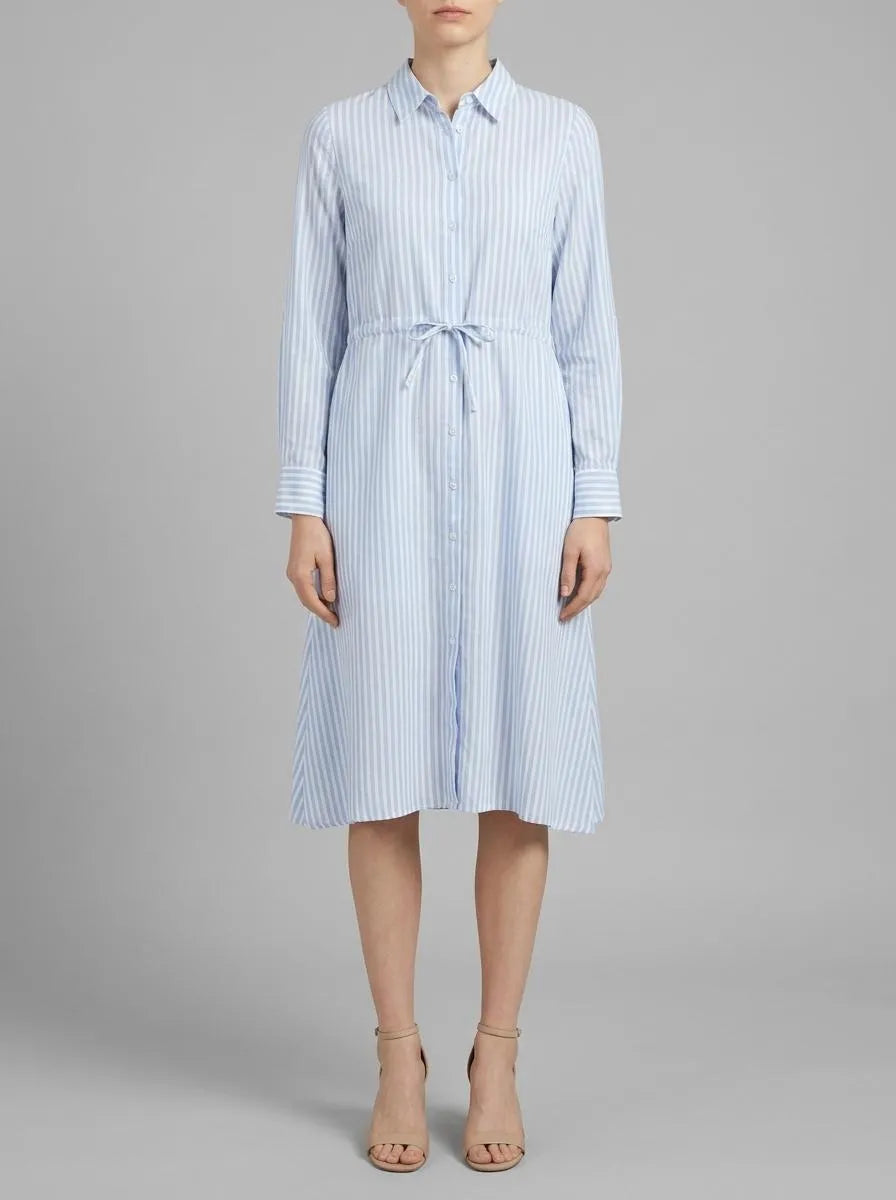 Tom Tailor Blue White Thin Stripe Women Striped Midi Shirt Blouse Dress SKU: 1035232_31403 Image 00