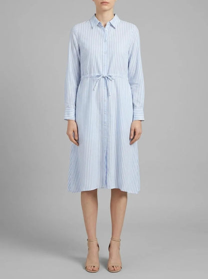 Tom Tailor Blue White Thin Stripe Women Striped Midi Shirt Blouse Dress SKU: 1035232_31403 Image 00