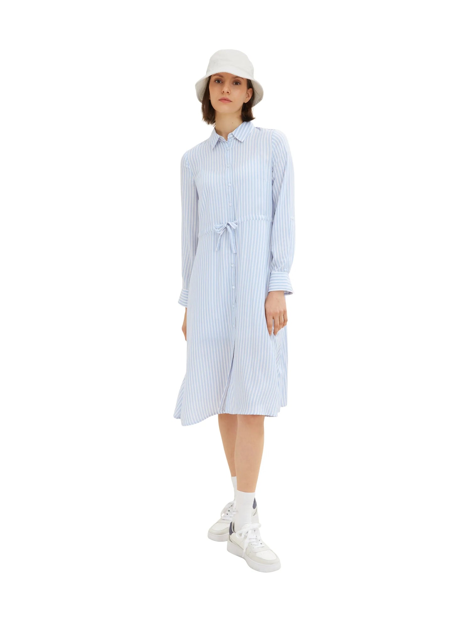 Tom Tailor Blue White Thin Stripe Women Striped Midi Shirt Blouse Dress SKU: 1035232_31403 Image 01