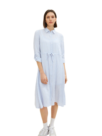 Tom Tailor Blue White Thin Stripe Women Striped Midi Shirt Blouse Dress SKU: 1035232_31403 Image 02