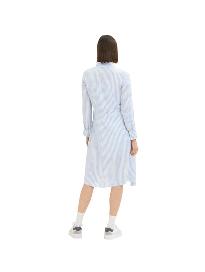 Tom Tailor Blue White Thin Stripe Women Striped Midi Shirt Blouse Dress SKU: 1035232_31403 Image 03